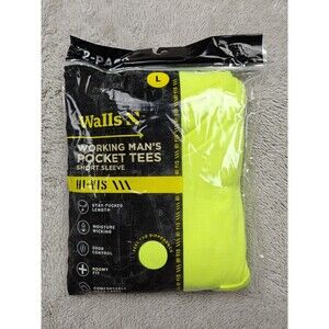 Walls 2pk Working Man's Large HI-VIS YELLOW Pocket Tee Short Sleeve T-Shirts